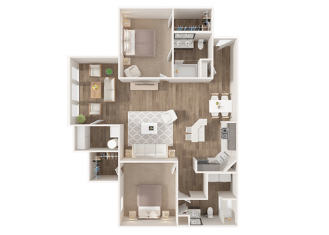 Floor plan for 2 beds, 2 baths, 1250 sqft